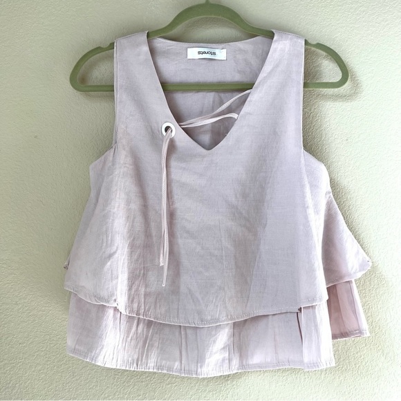 Storers ruffle layer tank top in dusty rose pink, size S - Picture 1 of 9